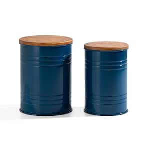 19.29 in. H Modern Navy Blue Metal Storage Stool or Accent Table with Solid Wood Lid (Set of 2)