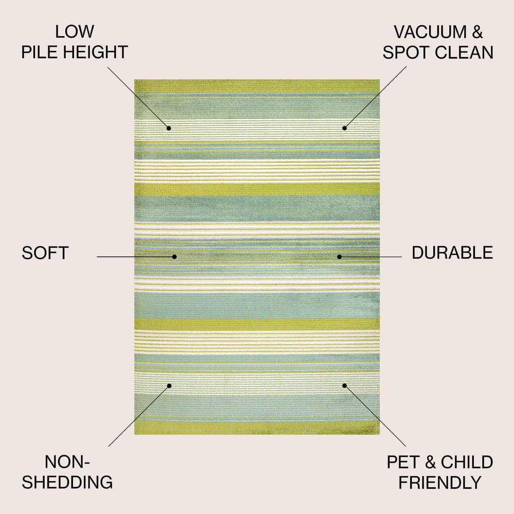Duxbury Green and Blue Gradient Striped Synthetic 5' x 8' Area Rug