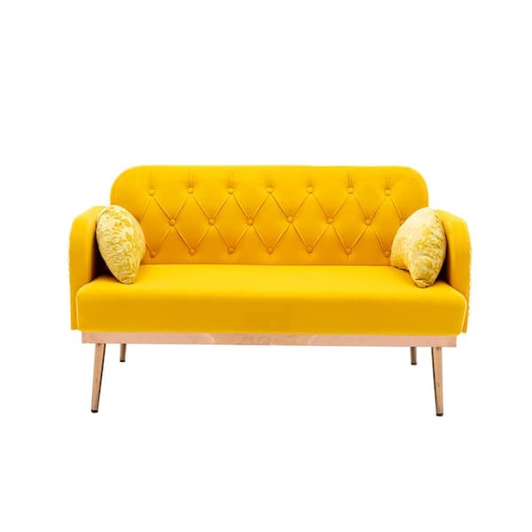 Unbranded Modern 55 in. Yellow Velvet 2-Seat Loveseat with Metal Legs