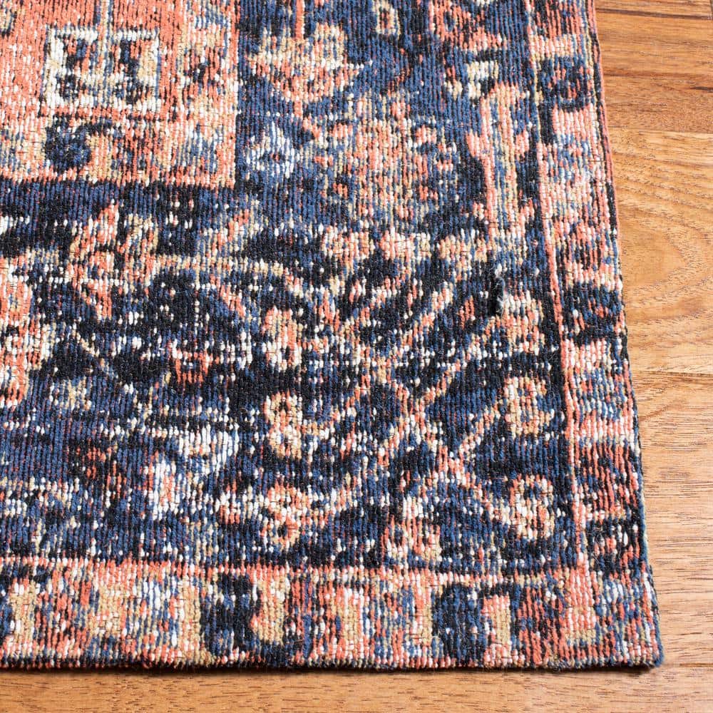 Rust and Navy 6' x 9' Flat Woven Wool Area Rug