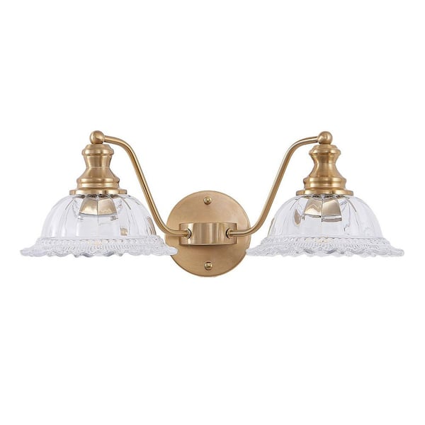20 in. 2-Light Gold Vanity Light with Petal-Shaped Glass Shade