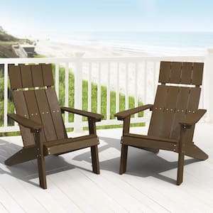 Gaia Traditional Curveback Slate Coffee Brown Plastic Patio Adirondack Chair Outdoor Plastic Chairs Set of 2