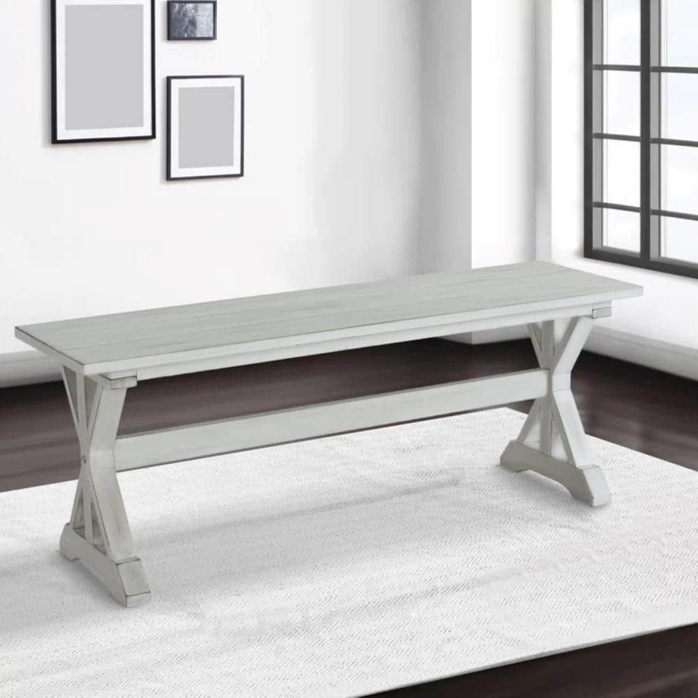 Jamestown Antique White Solid Wood & MDF Farmhouse Dining Bench