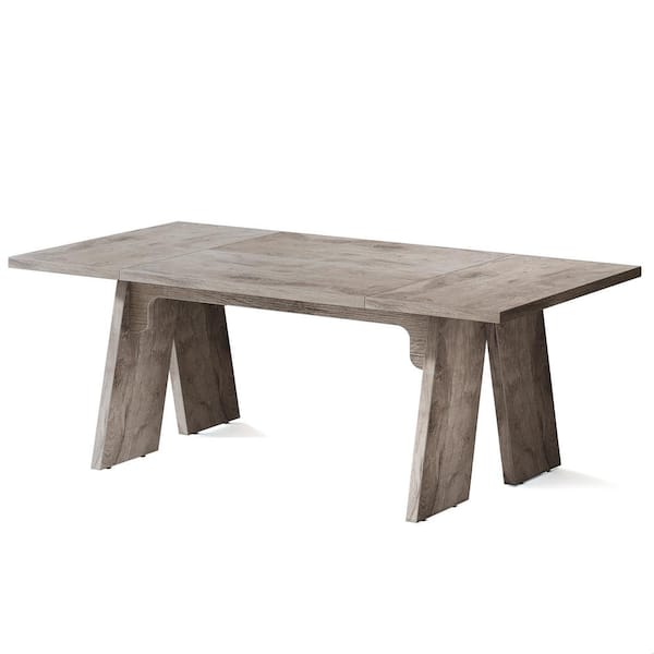 BYBLIGHT Sealey Farmhouse Grey Wood 71 in. Double Pedestal Dining Table Seats 6