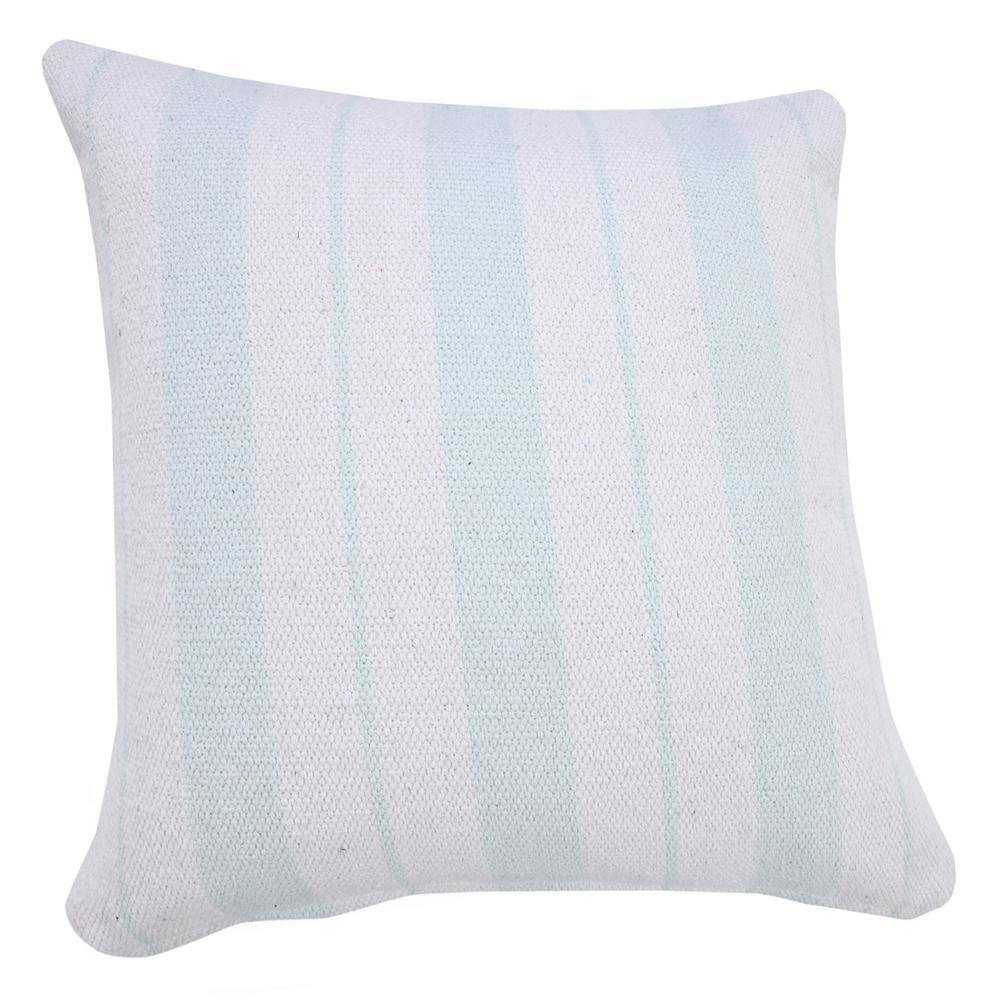 Bright Blue and White Cotton Striped 20'' Square Throw Pillow
