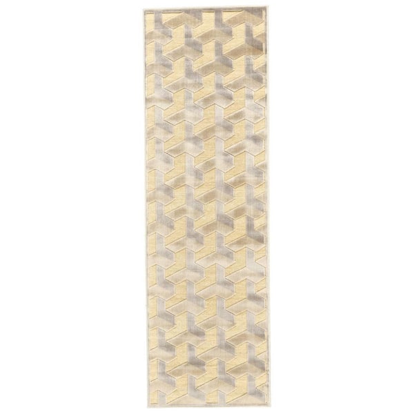 HomeRoots 2 x 8 Tan, Gray Geometric Runner Rug