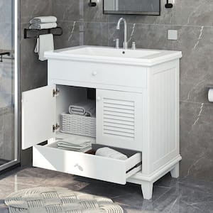 30 in. W x 18 in. D x 31.02 in. H Freestanding Bath Vanity in White with White Ceramic Top Single Basin Sink