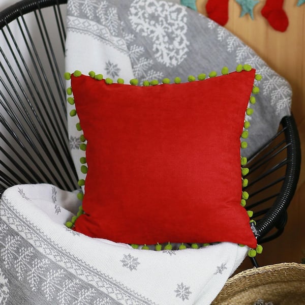 MIKE & Co. NEW YORK Decorative Christmas Truck Single Throw Pillow Cover 18  in. x 18 in. Red and White and Green Square for Couch, Bedding 712-3199-1 -  The Home Depot