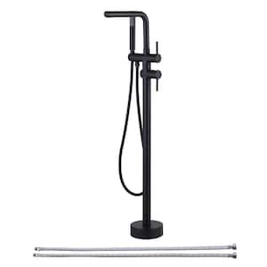 Modern Single Handle Freestanding Tub Faucet, Floor Mount Tub Filler with Hand Shower in Matte Black