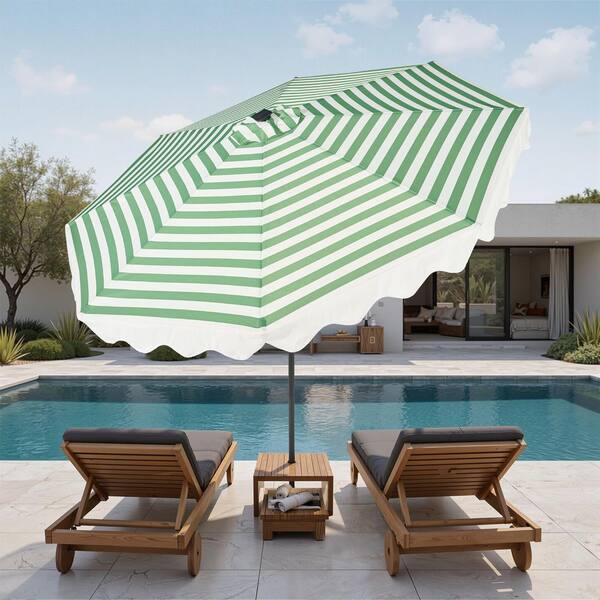 green lighted patio umbrella EliteShade USA 10-Year-Non-Fading 9ft Market Umbrella, Commercial Grade Table Sun with 80 Solar LED Lights, Crank Open, Windproof & UPF 50+ UV Protection for Garden, Deck, Pool, Backyard Evenings with your friends and family will become a bit brighter and more whimsical with the addition of a patio umbrella with LED lighting AreShark 9FT Patio Umbrella with