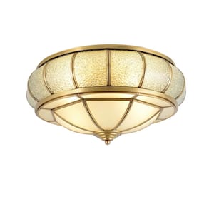 17.7 in. 4-Light Gold Tiffany Style Round Flush Mount Ceiling Light with Copper Glass Shade and No Bulbs Included