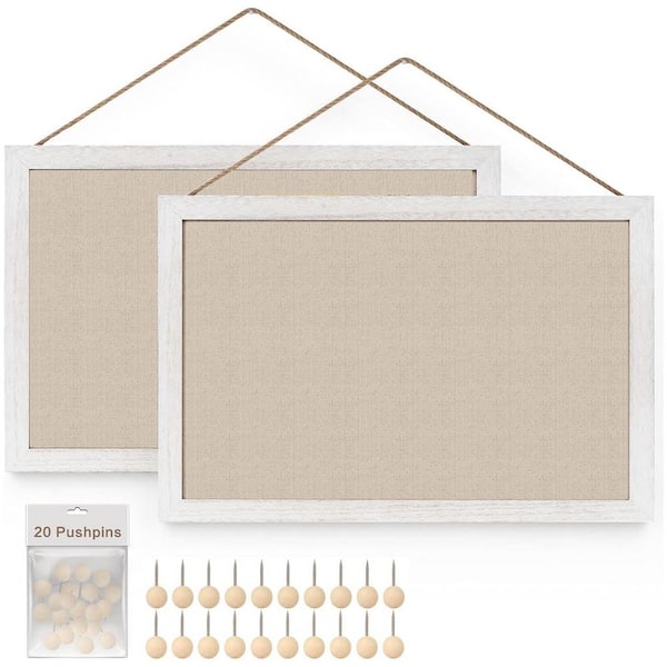Afoxsos Cork Board with Linen 16 x 11 in. Wood Framed Display Vision Board Light for Wall and Office Decor 2-Pack