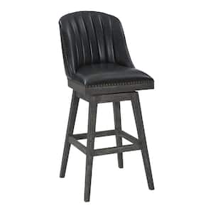 Journey 26" Counter Height Wood Swivel Bar Stool in American Grey Finish with Onyx Faux Leather