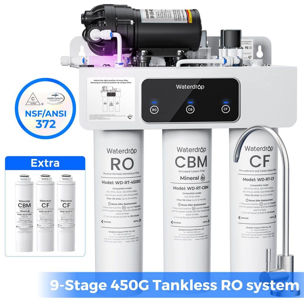 WD-T3-M Remineralization Undersink RO System NSF/ANSI 372 Certified 9-Stage 450G Extra 1-Year Combo Filter 2 CF + 1 CBM