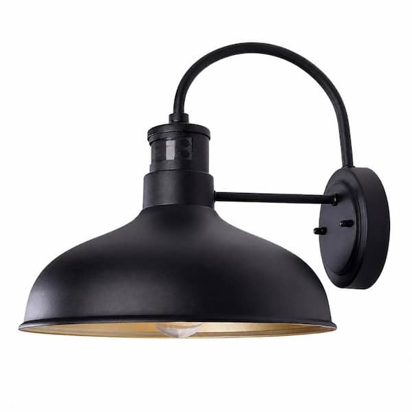 12 in. Matte Black Gooseneck Barn Light, Motion Sensor Dusk to Dawn, Outdoor Farmhouse Porch Wall Mount