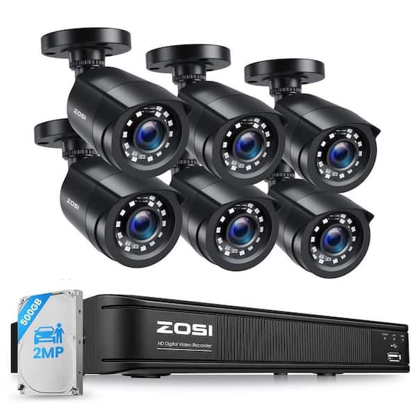 8-Channel 3K Lite DVR Security Camera System with 6 Wired 2MP Outdoor Bullet Cameras, Human Vehicle Detection, 500GB HDD