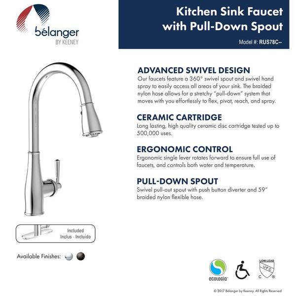 Keeney Polished Chrome 1-Handle Deck-Mount Pull-Down Handle Kitchen Faucet (Deck Plate Included) Keeney Polished Chrome 1-Handle Deck-Mount Pull-Down Handle Kitchen Faucet (Deck Plate Included)