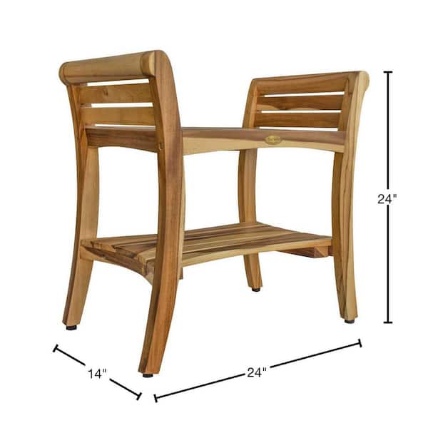 Contemporary Teak Shower bench with Handles in Natural Finish
