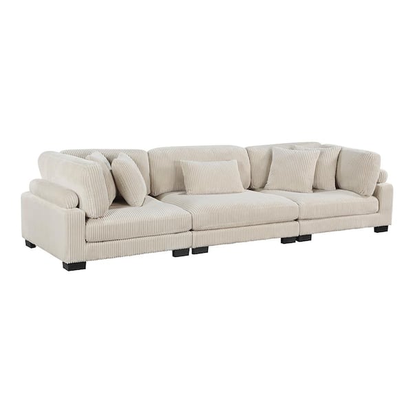 Lazzara Turbo 135 in. W. Straight Arm Corduroy Fabric Rectangle Sofa in Beige