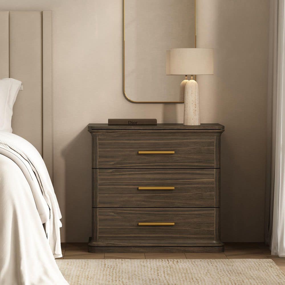 Manhattan Comfort Clifford Walnut 3-Drawer 26 in. W Nightstand