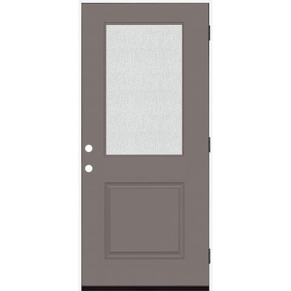 Steves & Sons Legacy 36 in. W x 80 in. 1/2 Lite Rain Glass LHOS Primed Kindling Finish Fiberglass Prehung Front Door