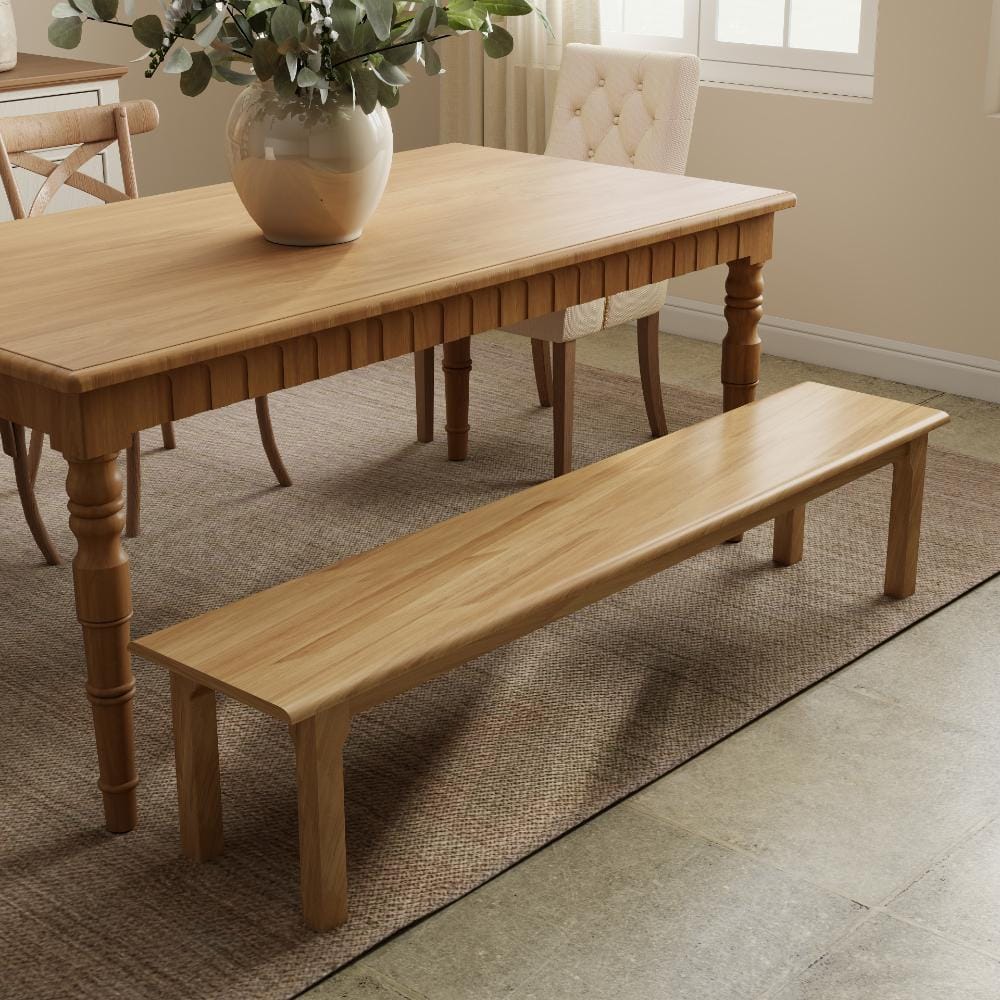 63 in. Beige Rubber Wood Dining Bench, Wooden Entryway Bench for Living Room/Kitchen