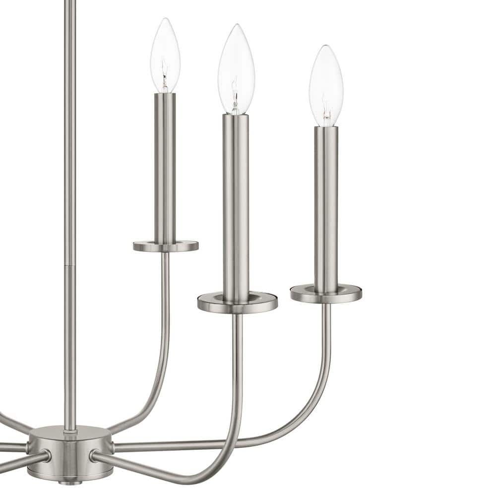 Brushed Nickel 6-Light Candle Chandelier with Adjustable Height