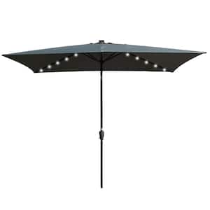 10 ft. x 6.5 ft. Rectangular Aluminum Market Solar LED Lights Push Button Tilt Patio Umbrella in Dark Grey