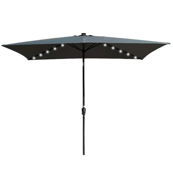 ToolCat 10 ft. x 6.5 ft. Rectangular Aluminum Market Solar LED Lights Push Button Tilt Patio Umbrella in Dark Grey