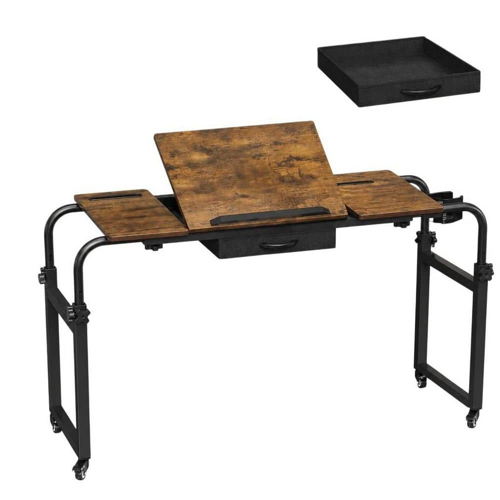39.3 in. to 55.1 in. W Rustic Brown Over The Bed Table with Wheels, Storage Drawer and Cup Holder for Hospital and Home price history on PriceWatchPro