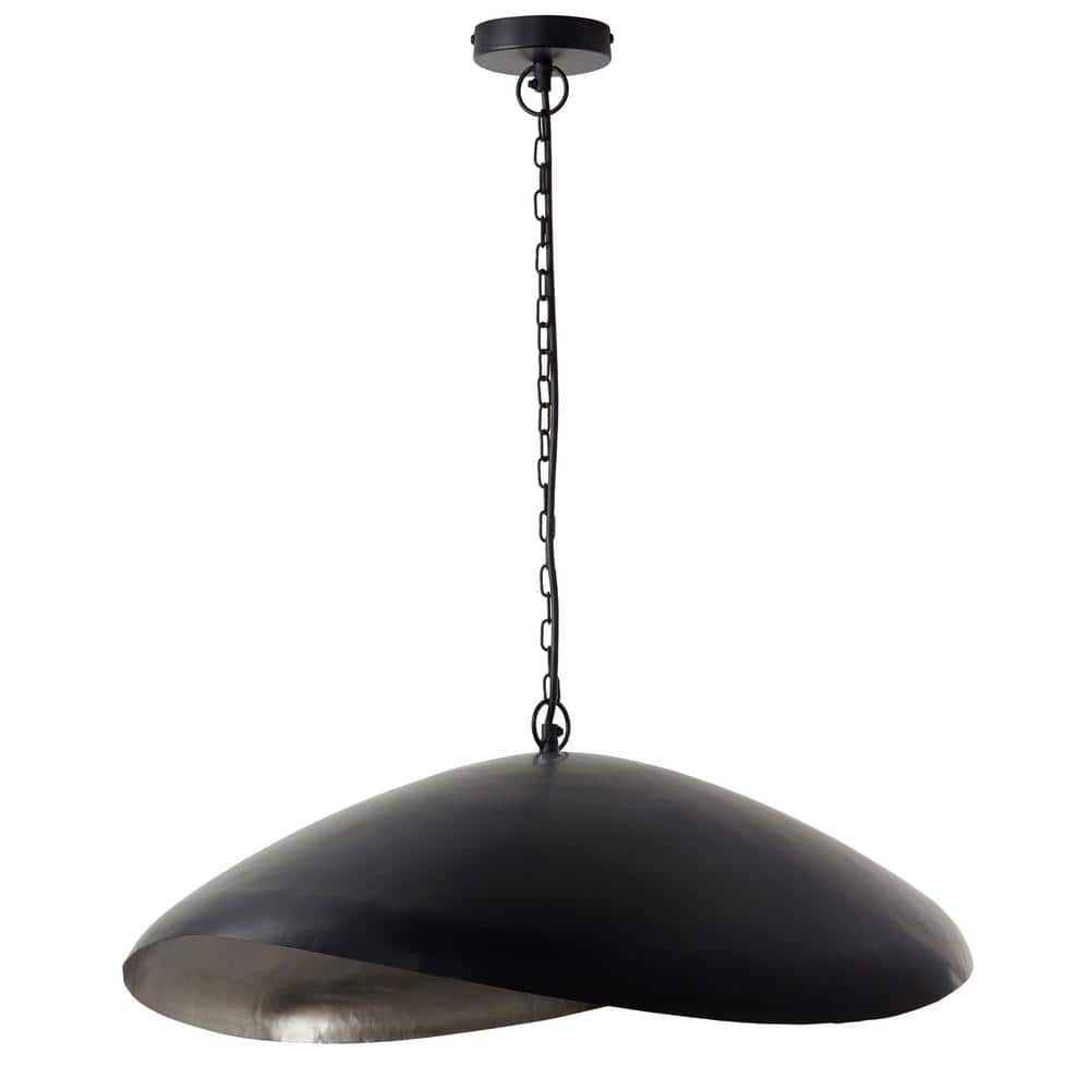 Jane Industrial Matte Black and Silver Dome Pendant Light