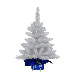 Pre-Lit 2 ft. Table Top Artificial Christmas Tree with 35-Lights in Blue Sac, White