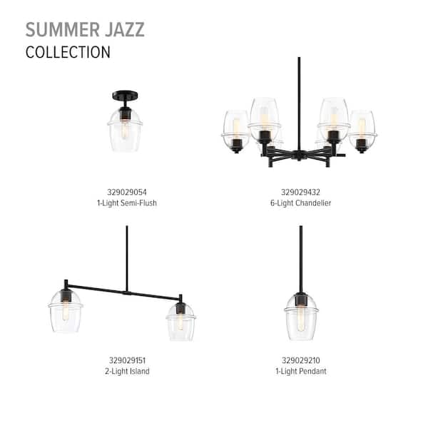 Designers Fountain - Summer Jazz 6-Light Matte Black Transitional Sputnik Chandelier for Dining Areas with No Bulbs Included
