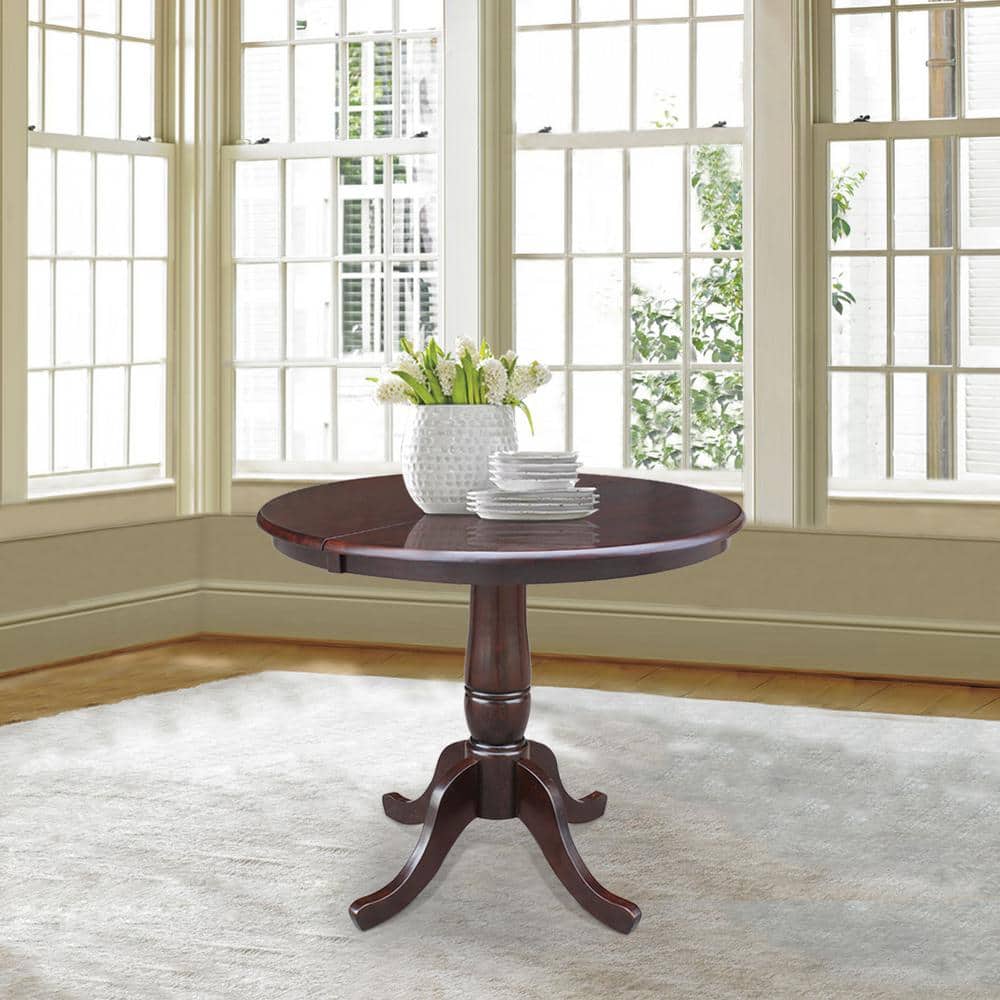 Farmhouse Round Extendable Dining Table in Rich Mocha Wood
