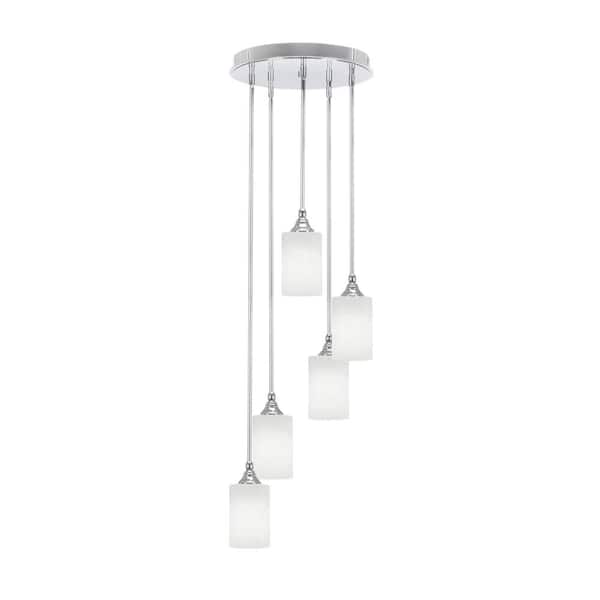 Unbranded Villa 5 Light Chrome Pendant, Cluster Pendant Light with 4 in. White Muslin Glass Shades, No Bulbs Included