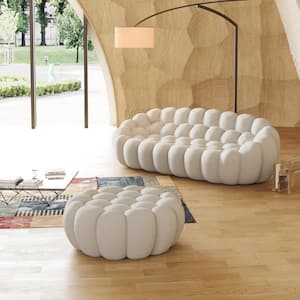 78 in. W Flared Arm 3D Knitted Polyester 2-Piece Curved Sectional Sofa in Beige with Ottoman