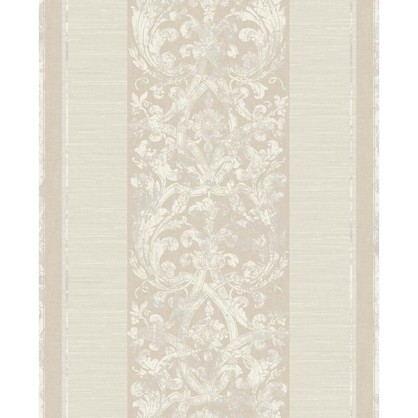 Damask Striped Cream and Beige Paper Non Pasted Strippable Wallpaper Roll (Cover 56.05 sq. ft.)