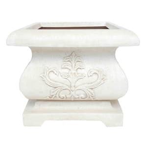 21 in. sq. Light Aged White Cast Stone Fiberglass Bombe Planter