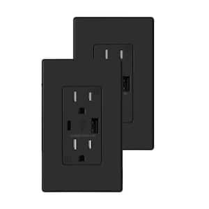 Wall Mount Black 15 Amp Tamper Resistant Duplex Outlet with Type A & Type C USB Ports 2-Pack (R1615D42-BL)