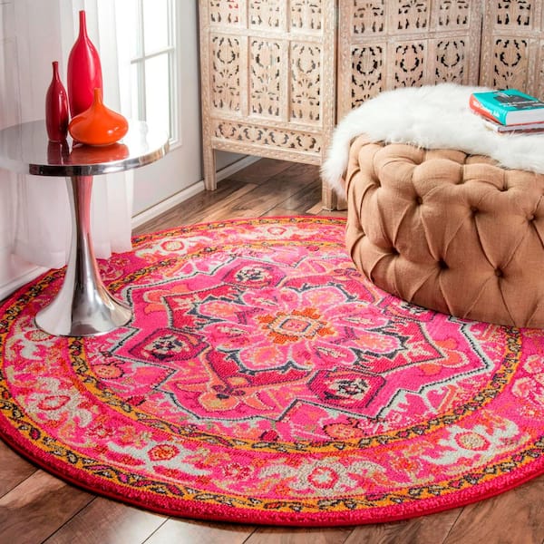 Mackenzie Persian Medallion Violet Pink 5 ft. Round Rug