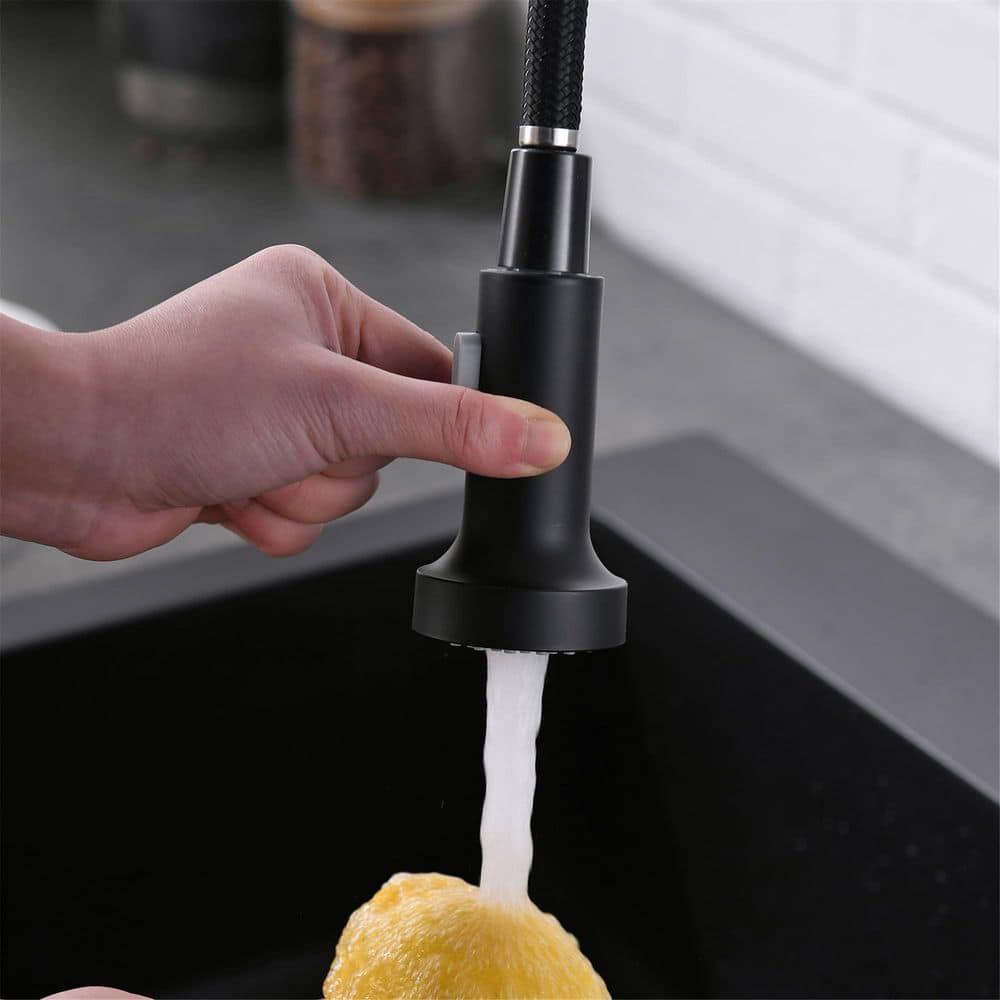 Matte Black Brass Pull-Down Kitchen Faucet with Spray