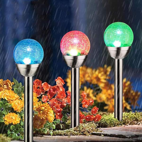 LED SOLAR CRACKLE GLASS BALL GARDEN LIGHTS OUTDOOR DECK LAMPS ROMANTIC GIFTS 