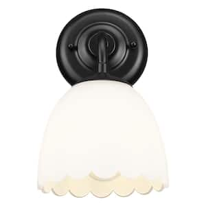 Dorinda 1-Light Wall Sconce in Matte Black with Opal Glass