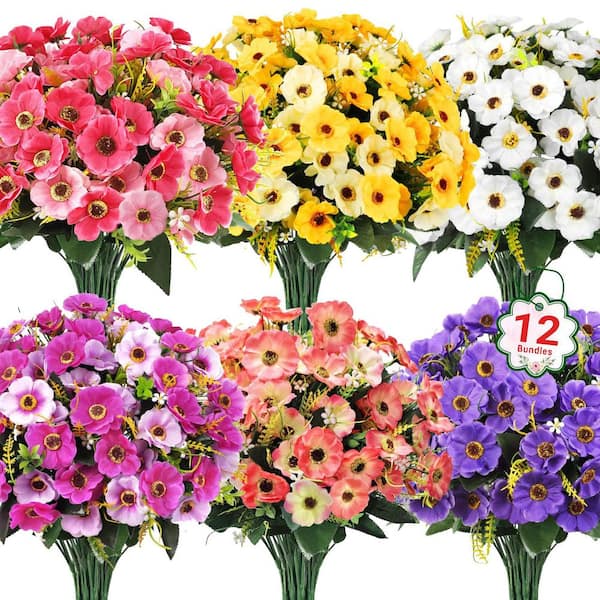 Afoxsos 1.00" 12 Bundles Artificial Silk Flowers for Outdoor Decoration, UV Resistant Fake Daisy Plants