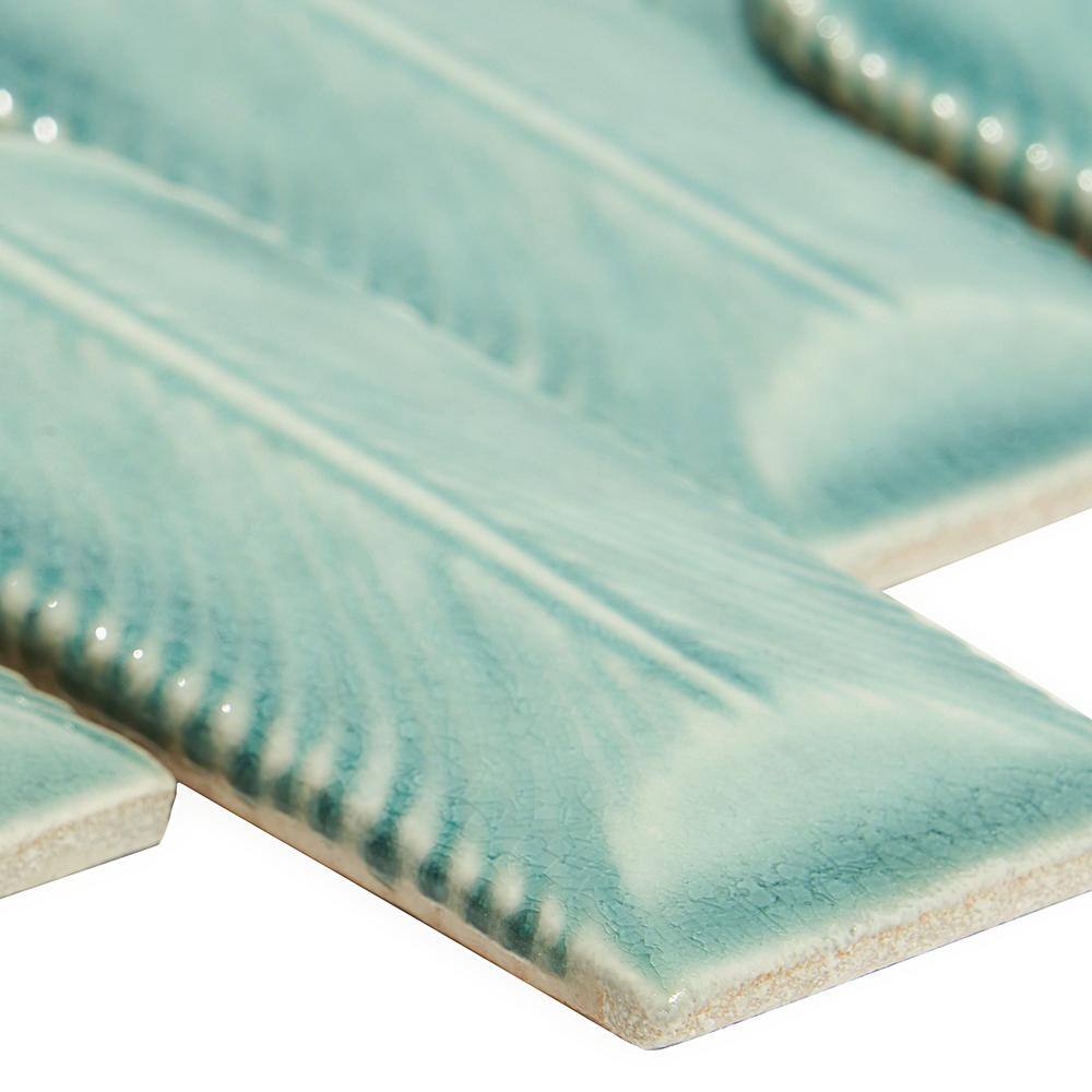 Sky Blue Feather Pattern Ceramic Mosaic Tile