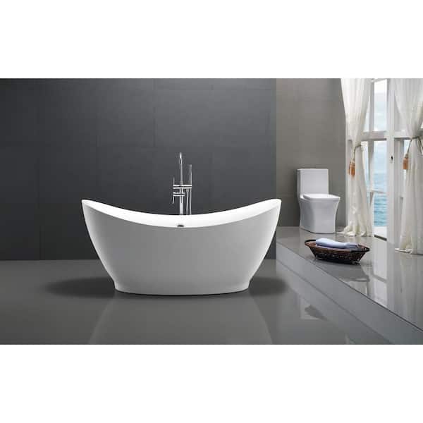 Reginald Series 68 in. x 31 in. Flat Bottom Acrylic Freestanding Soaking Bathtub with Center Drain in Glossy White