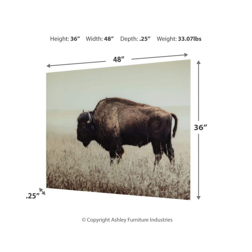 Sepia Bison Glass Wall Art in Beige and Brown