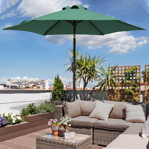 Unbranded 7.5 ft. Aluminum Market Patio Umbrella with Push Button Tilt & Crank in Dark Green