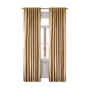 Premium Velvet Champagne Solid 50 in. W x 63 in. L Rod Pocket With Back Tab Room Darkening Curtain Panel