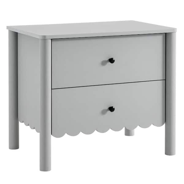 Modway Emmeline Scalloped 2-Drawer Nightstand in Light Gray